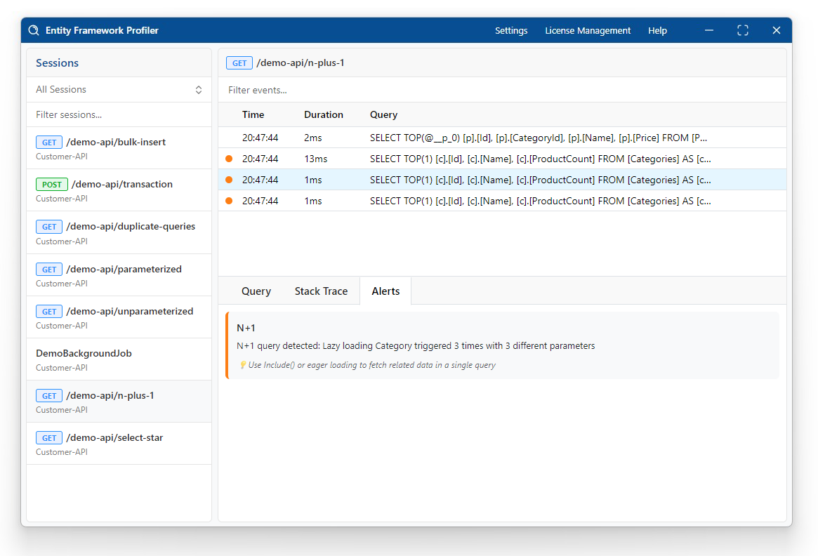 EF Core Profiler screenshot